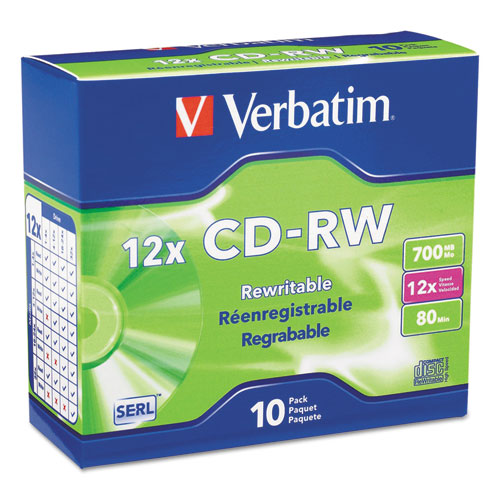 Verbatim® wholesale. Cd-rw, 700mb, 4x-12x High Speed, Branded Surface, 10-pk Slim Case. HSD Wholesale: Janitorial Supplies, Breakroom Supplies, Office Supplies.