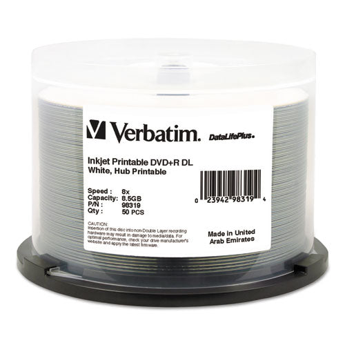 Verbatim® wholesale. Dvd+r Dual Layer Recordable Disc, 8.5gb, 8x, Printable, Spindle, 50-pk. HSD Wholesale: Janitorial Supplies, Breakroom Supplies, Office Supplies.
