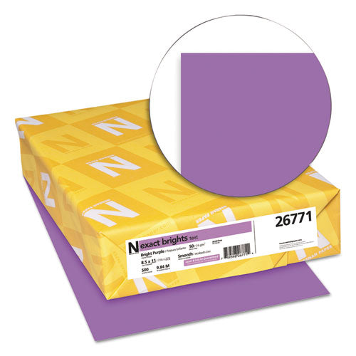 Neenah Paper wholesale. Exact Brights Paper, 20lb, 8.5 X 11, Bright Purple, 500-ream. HSD Wholesale: Janitorial Supplies, Breakroom Supplies, Office Supplies.