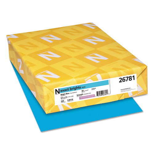 Neenah Paper wholesale. Exact Brights Paper, 20lb, 8.5 X 11, Bright Blue, 500-ream. HSD Wholesale: Janitorial Supplies, Breakroom Supplies, Office Supplies.
