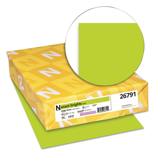 Neenah Paper wholesale. Exact Brights Paper, 20lb, 8.5 X 11, Bright Green, 500-ream. HSD Wholesale: Janitorial Supplies, Breakroom Supplies, Office Supplies.