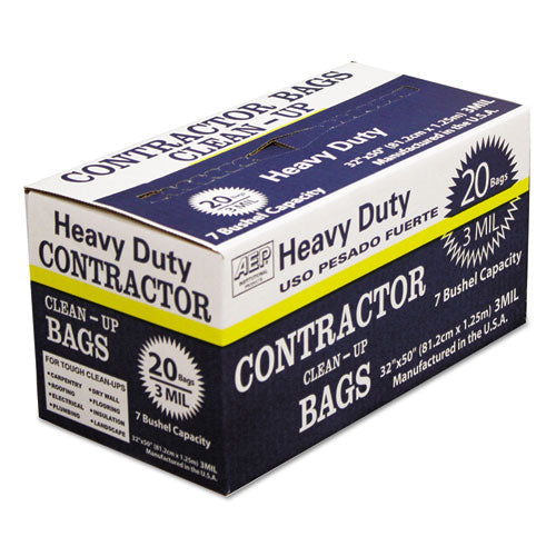 AEP® Industries Inc. wholesale. Heavy-duty Contractor Clean-up Bags, 60 Gal, 3 Mil, 32" X 50", Black, 20-carton. HSD Wholesale: Janitorial Supplies, Breakroom Supplies, Office Supplies.