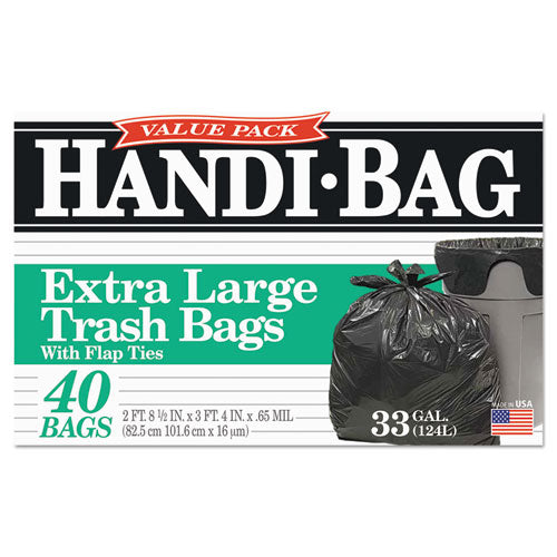 Handi-Bag® wholesale. Super Value Pack, 33 Gal, 0.65 Mil, 32.5" X 40", Black, 40-box. HSD Wholesale: Janitorial Supplies, Breakroom Supplies, Office Supplies.