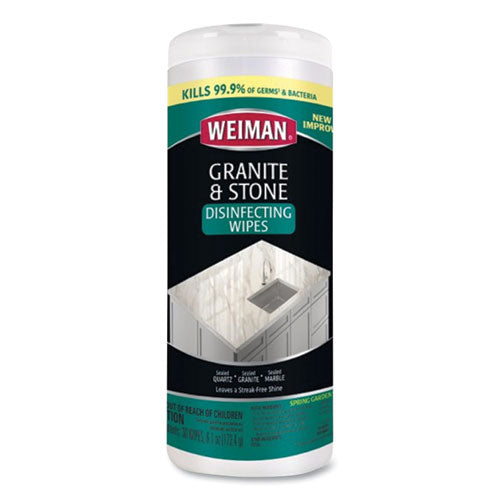 WEIMAN® wholesale. Granite And Stone Disinfectant Wipes, Spring Garden Scent, 7 X 8, 30-canister, 6 Canisters-carton. HSD Wholesale: Janitorial Supplies, Breakroom Supplies, Office Supplies.