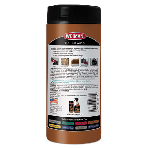 WEIMAN® wholesale. Leather Wipes, 7 X 8, 30-canister, 4 Canisters-carton. HSD Wholesale: Janitorial Supplies, Breakroom Supplies, Office Supplies.