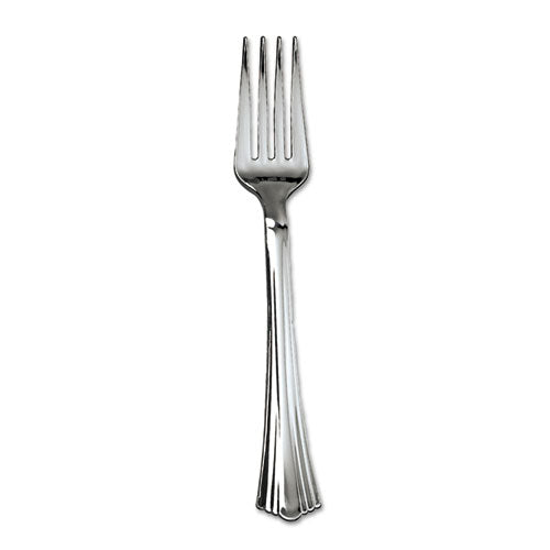 WNA wholesale. Heavyweight Plastic Forks, Reflections Design, Silver, 600-carton. HSD Wholesale: Janitorial Supplies, Breakroom Supplies, Office Supplies.
