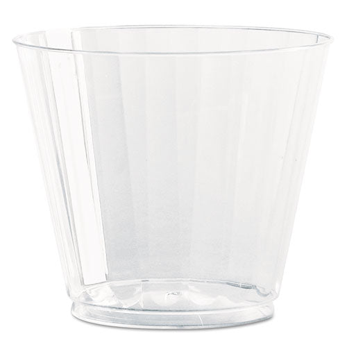 WNA wholesale. Classic Crystal Plastic Tumblers, 9 Oz., Clear, Fluted, Squat, 12-pack. HSD Wholesale: Janitorial Supplies, Breakroom Supplies, Office Supplies.