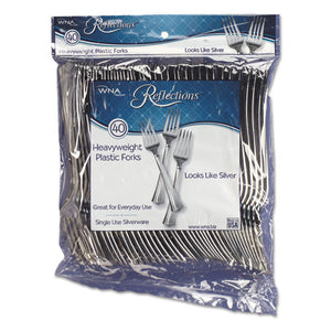 WNA wholesale. Reflections Heavyweight Plastic Utensils, Fork, Silver, 7", 40-pack. HSD Wholesale: Janitorial Supplies, Breakroom Supplies, Office Supplies.