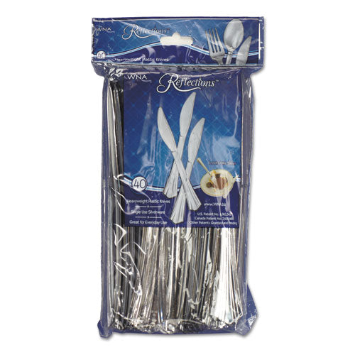 WNA wholesale. Reflections Heavyweight Plastic Utensils, Knife, Silver, 7 1-2