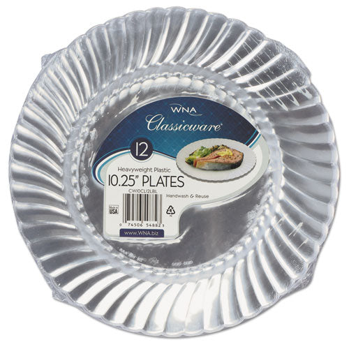 WNA wholesale. Classicware Plastic Dinnerware Plates, 10 1-4" Dia, Clear, 12-pack. HSD Wholesale: Janitorial Supplies, Breakroom Supplies, Office Supplies.