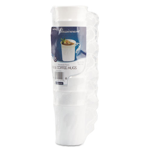 WNA wholesale. Classicware Plastic Coffee Mugs, 8 Oz., White, 192-carton. HSD Wholesale: Janitorial Supplies, Breakroom Supplies, Office Supplies.