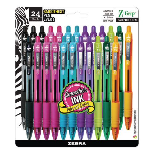 Zebra® wholesale. Zebra® Z-grip Retractable Ballpoint Pen, 1 Mm, Assorted Ink, Clear Barrel, 24-pack. HSD Wholesale: Janitorial Supplies, Breakroom Supplies, Office Supplies.