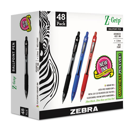 Zebra® wholesale. Zebra® Z-grip Retractable Ballpoint Pen, Medium 1 Mm, Assorted Ink-barrel, 48-pack. HSD Wholesale: Janitorial Supplies, Breakroom Supplies, Office Supplies.