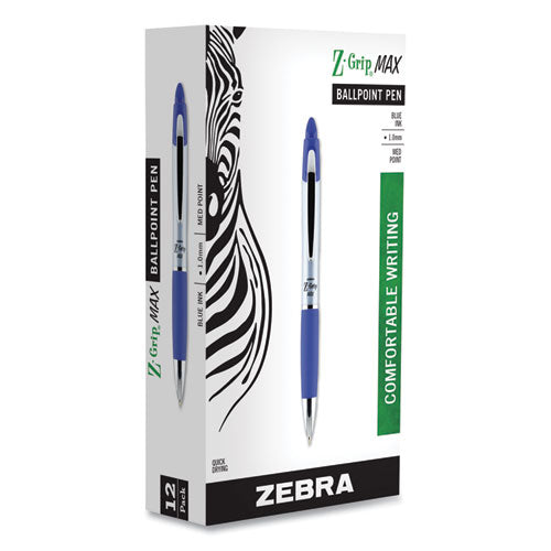 Zebra® wholesale. Zebra® Z-grip Max Retractable Ballpoint Pen, Medium 1mm, Blue Ink, Silver Barrel, Dozen. HSD Wholesale: Janitorial Supplies, Breakroom Supplies, Office Supplies.