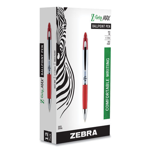 Zebra® wholesale. Zebra® Z-grip Max Retractable Ballpoint Pen, Medium 1mm, Red Ink, Silver Barrel, Dozen. HSD Wholesale: Janitorial Supplies, Breakroom Supplies, Office Supplies.