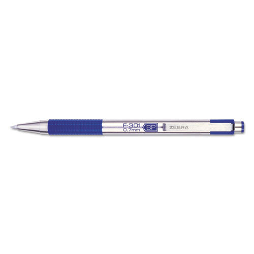 Zebra® wholesale. Zebra® F-301 Retractable Ballpoint Pen, 0.7 Mm, Blue Ink, Stainless Steel-blue Barrel. HSD Wholesale: Janitorial Supplies, Breakroom Supplies, Office Supplies.