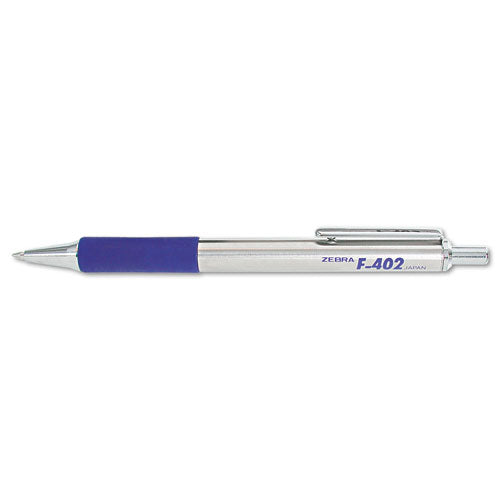 Zebra® wholesale. Zebra® F-402 Retractable Ballpoint Pen, 0.7mm, Blue Ink, Stainless Steel-blue Barrel. HSD Wholesale: Janitorial Supplies, Breakroom Supplies, Office Supplies.