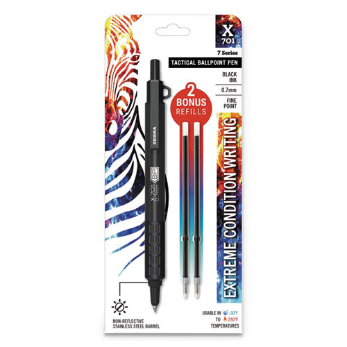 Zebra® wholesale. Zebra® X-701 Retractable Ballpoint Pen, Fine 0.7mm, Black Ink, Black Barrel. HSD Wholesale: Janitorial Supplies, Breakroom Supplies, Office Supplies.