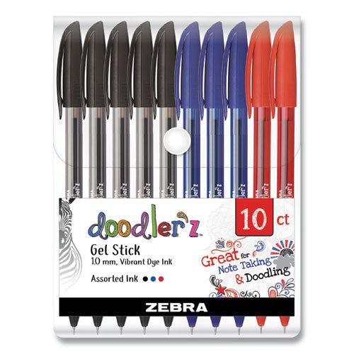 Zebra® wholesale. Zebra® Doodler'z Gel Stick Pen, Bold 1 Mm, Assorted Ink, Assorted Barrels, 10-pack. HSD Wholesale: Janitorial Supplies, Breakroom Supplies, Office Supplies.