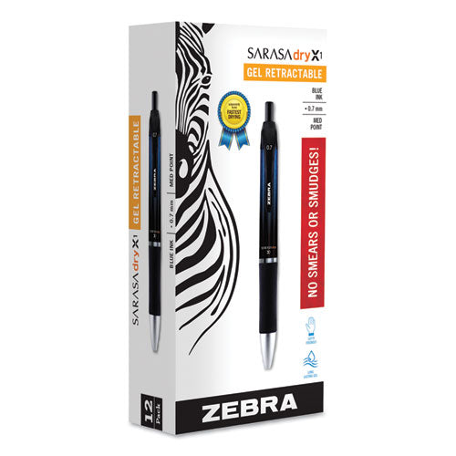 Zebra® wholesale. Zebra® Sarasa Dry Gel X1 Retractable Gel Pen, Medium 0.7mm, Blue Ink-barrel, Dozen. HSD Wholesale: Janitorial Supplies, Breakroom Supplies, Office Supplies.