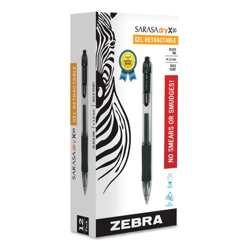 Zebra® wholesale. Zebra® Sarasa Dry Gel X20 Retractable Gel Pen, Bold 1mm, Black Ink, Smoke Barrel, Dozen. HSD Wholesale: Janitorial Supplies, Breakroom Supplies, Office Supplies.