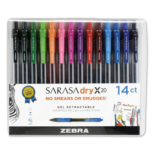 Zebra® wholesale. Zebra® Sarasa Dry Gel X20 Retractable Gel Pen, Medium 0.7mm, Assorted Ink-barrel, 14-pack. HSD Wholesale: Janitorial Supplies, Breakroom Supplies, Office Supplies.