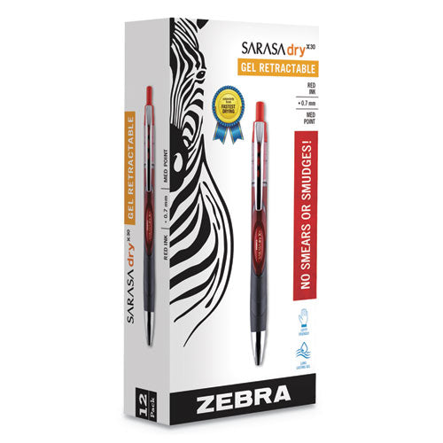 Zebra® wholesale. Zebra® Sarasa Dry Gel X30 Retractable Gel Pen, Medium 0.7mm, Red Ink-barrel, Dozen. HSD Wholesale: Janitorial Supplies, Breakroom Supplies, Office Supplies.