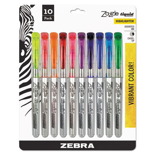 Zebra® wholesale. Zebra® Zazzle Liquid Ink Highlighter, Chisel Tip, Assorted Colors, 10-set. HSD Wholesale: Janitorial Supplies, Breakroom Supplies, Office Supplies.
