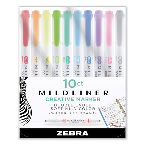 Zebra® wholesale. Zebra® Mildliner Double Ended Highlighter, Chisel-bullet Tip, Assorted Colors, 10-set. HSD Wholesale: Janitorial Supplies, Breakroom Supplies, Office Supplies.