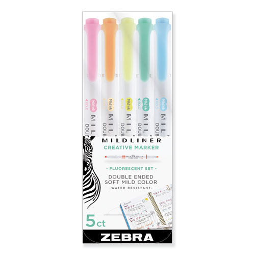 Zebra® wholesale. Zebra® Mildliner Double Ended Highlighter, Chisel-bullet Tip, Assorted Colors, 5-pack. HSD Wholesale: Janitorial Supplies, Breakroom Supplies, Office Supplies.